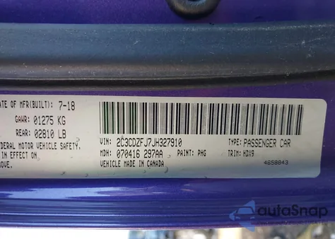 2018 Dodge Challenger R/T Scat Pack z USA, uszkodzony, nr VIN 2C3CDZFJ7JH327910